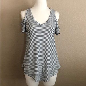 Black & White Striped Cold Shoulder Shirt